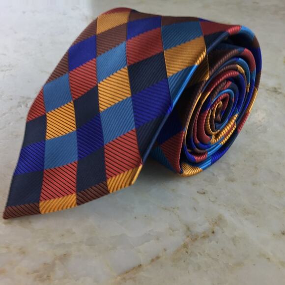 MULTICOLOR PLAID SILK TIE - Picture 1 of 10
